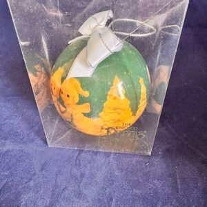 Precious Moments Green/Orange Glass Christmas Ornament Kids/Bears